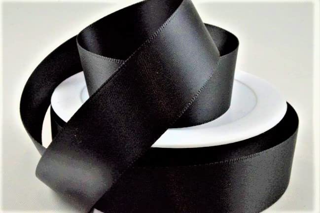 Oakwood Archer Double Faced Satin Ribbon, Black, 15mm x 25m