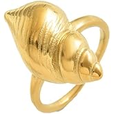 Dainty Boho Conch Open Rings for Women 14k Gold-Tone Plated Ocean Style Statement Adjustable Stackable Finger Band Ring Fashion Holiday Vocation Sea Ocean Summer Beach Punk Jewelry Best Friend