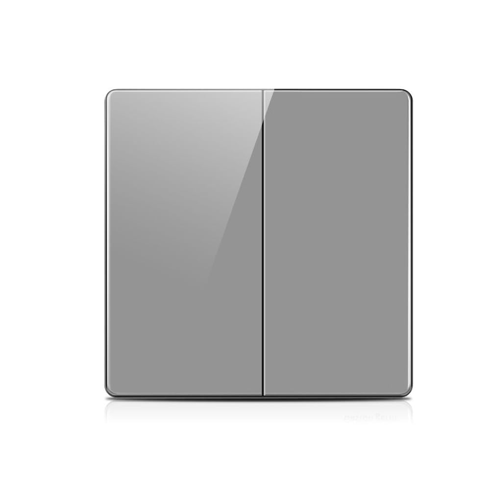 ZFQ 2-Way Big Rocker Button Switch, Modern Acrylic Crystal Glass Grey Wall Panel, Electrical Double Light Switch, 2 Gang 2 Way, 16A 250V
