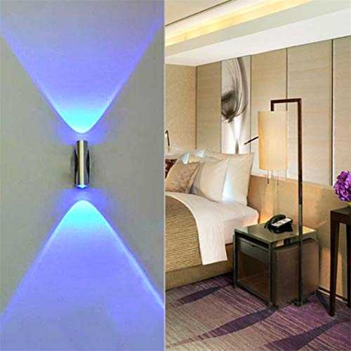 Chezaa LED Wall Lamp Night Light Home Sconce Bar Porch Wall, Decor Double-headed Ceiling Light Blue Decorative Lighting (Silver)