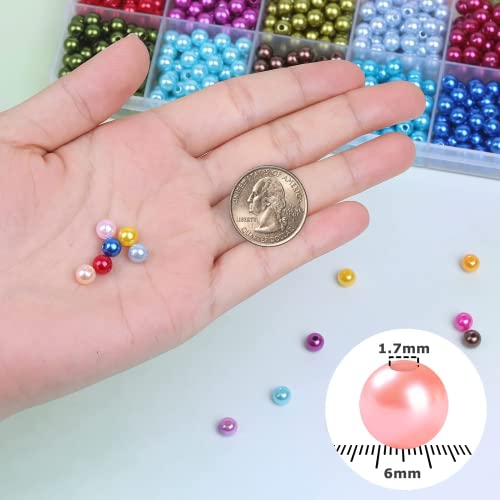 1960PCS Multicolor Pearl Beads, 6mm Round Acrylonitrile Butadiene Styrene Craft Beads for Jewelry Making