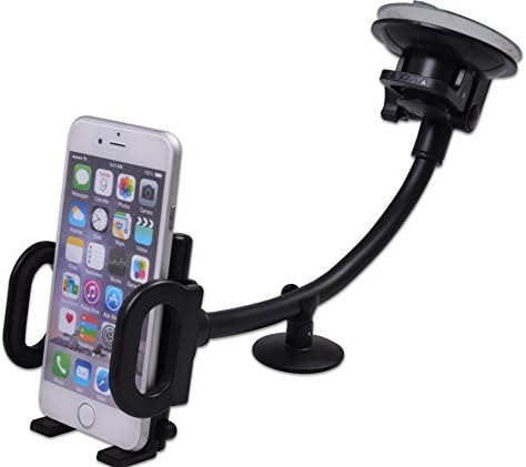 Deluxe Edge Car Mount - Universal Mobile Phone Holder with 360ยฐ Rotation Clever Grip & Gooseneck Long Arm for Windshield & Dashboard - Easy Reach & Sturdiest Model - Compatible with All Smartphones