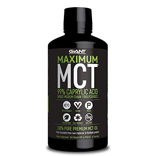Giant Sports Maximum MCT Oil, 99% C-8 Caprylic Acid Medium Chain Triglycerides for Focus and Energy on Ketogenic and Paleo Diet - 32 Fl oz