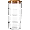 Glass Storage Jars with Lid, 4-Tier Stackable Containers Round Glass Storage Canisters Glass Food Storage Jars for Serving Tea, Dessert, Candy, Nuts, Snacks - 4.3 x 4.3 x 8.6inches