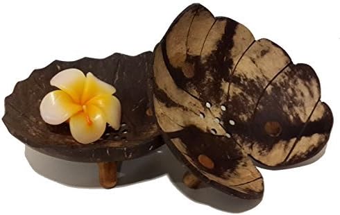 Exotic Elegance Gift Set of 2 Lotus and Heart Leaf Form Decorative Coconut Wood Dish.
