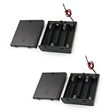 2Pcs On/Off Switch 4 x 1.5V AA Battery Case Holder Leads Black w Cap