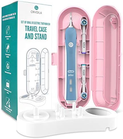 Travel Case and Stand for Toothbrush (White Holder+Pink Case)