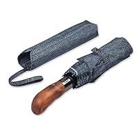 Balios Prestige Travel Folding Umbrella, Handmade Wood Handle, Auto Open & Close, Exquisite Patterns, Designed in UK (Herringbone Black & White)