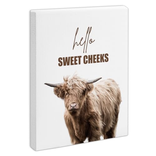 Threegoat Highland Cow Wall Art 8"x10" Hello