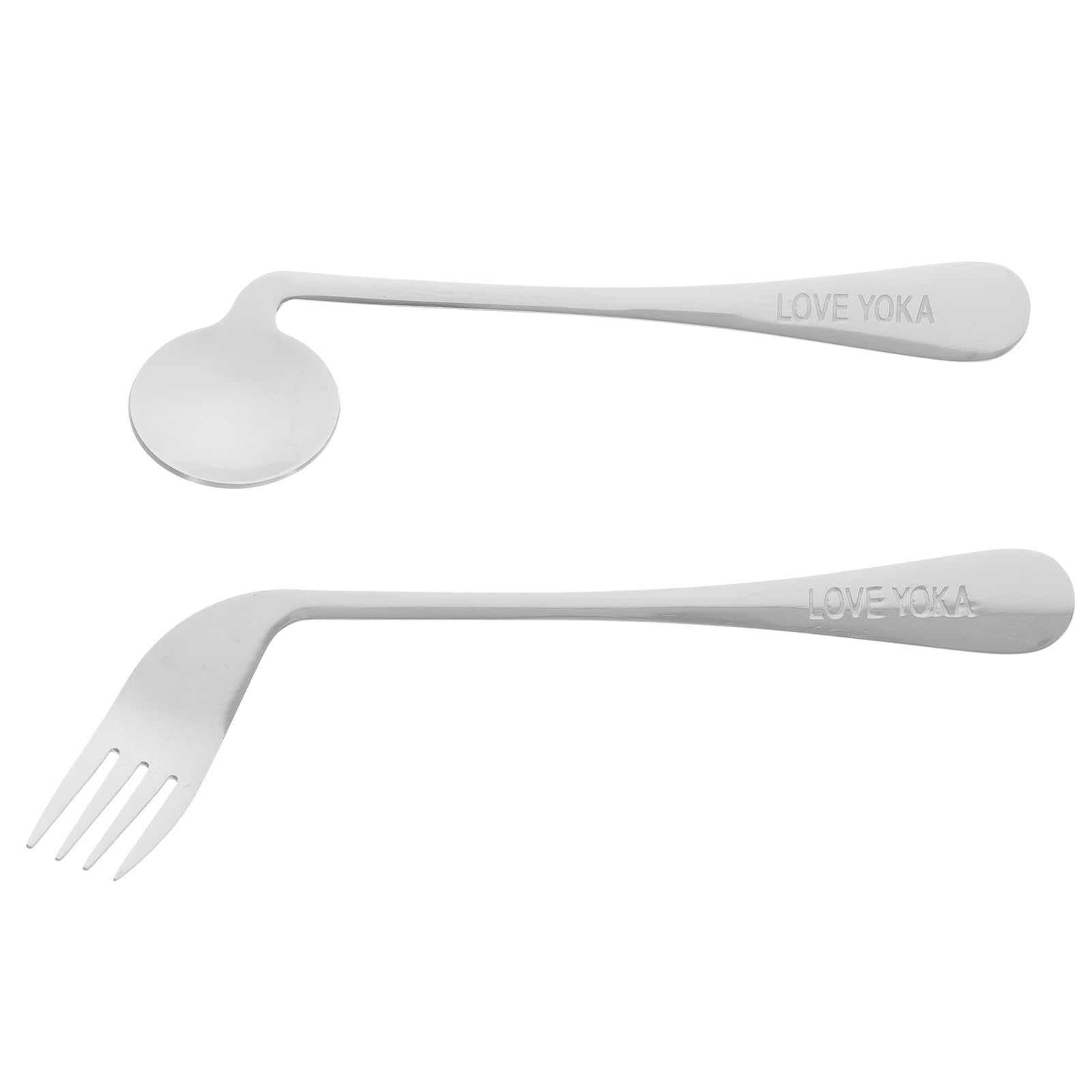 iplusmile Angled Fork and Spoon Set 2 Pieces Stainless Steel Feeding Utensils Lightweight Ergonomic Cutlery for Elderly and Bedridden Adults
