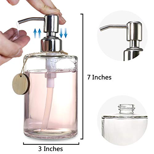 image for JASAI 16OZ Cylinder Glass Soap Dispenser with Rust Proof Stainless Ste