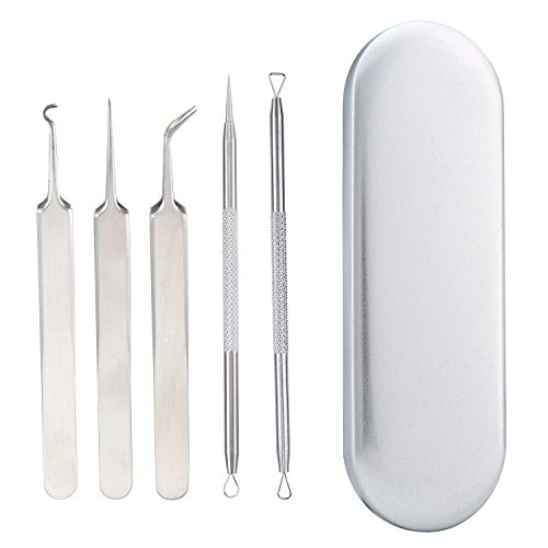 Leegoal(TM) 5pcs Blackhead Remover Kit Acne Pimple Comedone Extracto Tool Set for Whitehead, Blemish, Zit Popper with Metal Case