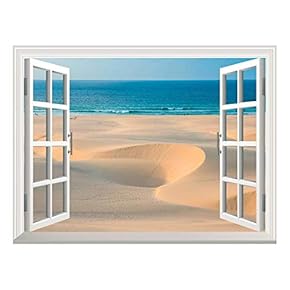 Removable Wall Sticker/Wall Mural - Sand Dunes in Chaves Beach Praia De Chaves in Boavista Cape Verde | Creative Window View Home Decor/Wall Decor - 24"x32"