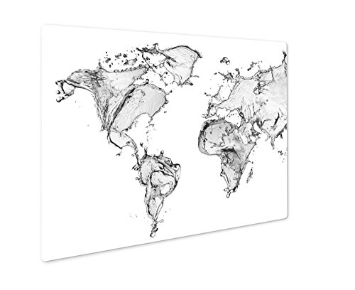 Ashley Giclee Blue Water Splash World Map Isolated World Map Splash Map Of The World, Wall Art Photo Print On Metal Panel, Black & White, 24x30, Floating Frame, AG5810590