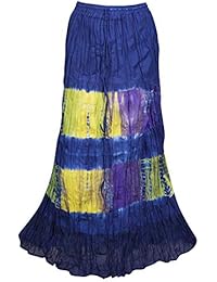 Womens Gypsy Maxi Skirts Blue Cotton Gauze Tie Dye A-line Flare S/M