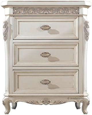 Classic Nightstand For Bedroom Carved Bed Side Table White And Silver Bedside Table 3 Drawers Nightstand In Classic Style Elegant Bedside Table For Classic Bedroom Made In Wood By Artisans Amazon Co Uk Kitchen
