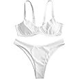 ZAFUL Women's Ribbed Underwire Bikini Set High Cut Colorblock V Notch Swimwear Printed High Leg Swimsuit