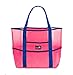 Dejaroo - Sand Free Mesh Bag - Strong Lightweight Tote For Beach & Vacation Essentials. Tons of Storage with 8 Pockets, Foldable, 17x9x15 inches, Pink with Blue Straps