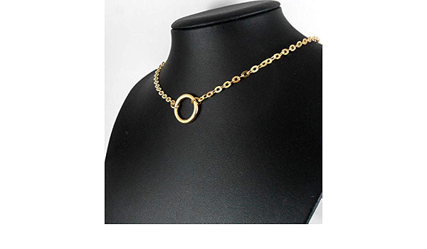 Amazon Com Small Locking Day Collar Choker O Ring Necklace 14k Gold Circle Charm Pure Plated For Men Women Girl Gift Light And Delicate Resize Up To 18 Fbs Handmade Products