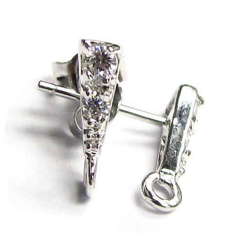 2 pcs Rhodium on .925 Sterling Silver Cz Crystal Ear Wire Earwire Stud Loop Post / Earring Dangle Connector / Findings / Bright