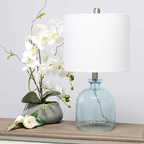 Elegant Designs LT3335-CBL Textured Glass Table Lamp, Clear Blue/White