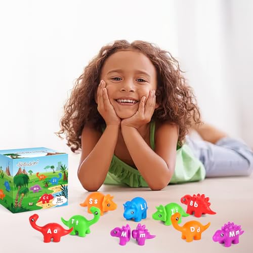 Shindel 26PCS Double-Sided Dinosaur Alphabet Matching Toy, Uppercase and Lowercase Letters for Fine Motor Skills Montessori Learning in Preschoolers