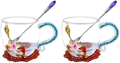 Magicpro Creative Handmade Enamel Flower Crystal Glass Coffee Tea Water Cup 2 pc