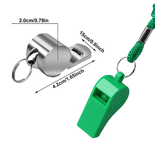 Hicdaw 6 Packs Whistle Sports Coach Whistles Loud Whistles with Lanyard 5 Colorful Plastic and 1 Stainless Steel Metal Whistles for Coaches, Referees and Officials