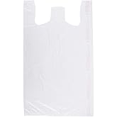 SSWBasics Large White Plastic T-Shirt Shopping Bags (Case of 500) - 18" x 8" x 30” - Perfect for Restaurant, Retail, Grocery, Takeout - Made of High Density Polyethylene Plastic (HDPE)