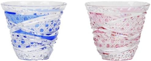 KIMOTO GLASSWARE Japanese Paired Sake Cup of Edo-Kiriko (Cut Glass) Hakkaku-kagome (Octagon)
