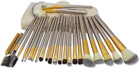 Inovaneo 24 Pcs Pro Brushes Makeup Brush Set Synthetic Kabuki Cosmetics Foundation Professional Wood Handle Cosmetic Foundation Champagne Gold (With White bag)