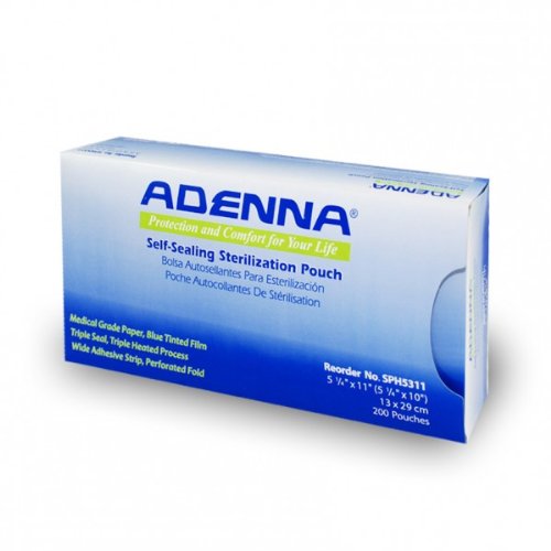 Adenna SPH5311 5-1/4" x 10" Self-Sealing Sterilization Pouches Autoclave Bags 200 per box