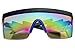 Large Wrap Around Rainbow Mirrored Semi Rimless Flat Top Shield Goggles Sunglasses (Black Blue Frame | Rainbow Mirror)