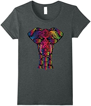 Womens Rainbow Tribal Elephant T-Shirt Small Dark Heather