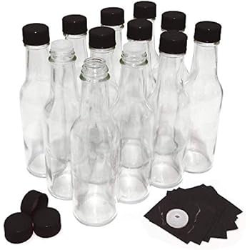 Hot Sauce Bottles with Black Caps & Shrink Bands, 5 Oz - Case of 12