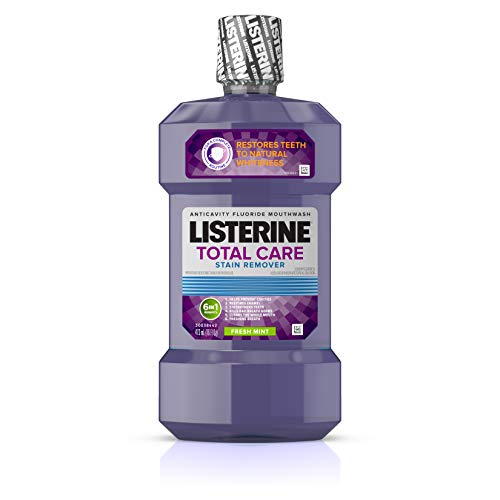 Listerine Total Care Whitening Mouthwash, 6 Benefit Fluoride Anticavity Mouthwash for Stain Removal and Bad Breath, Fresh Mint Flavor, 16 fl. oz