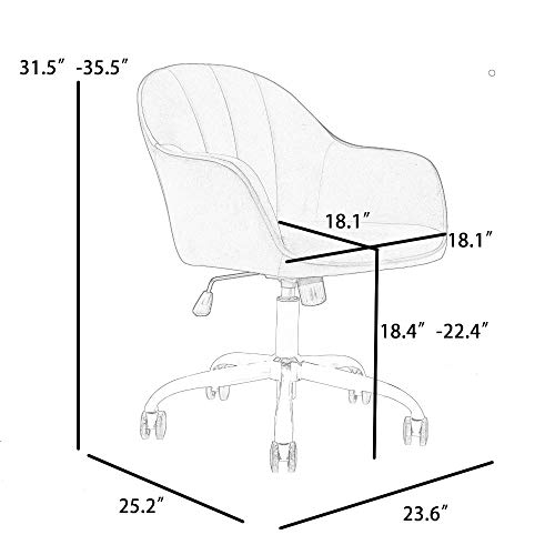 J&L Furniture Modern Design Velvet Desk Chair Mid-Back Home Office Chair Swivel Adjustable Task Chair Executive Accent Chair with Soft Seat (Grey) - Thumbnail 5
