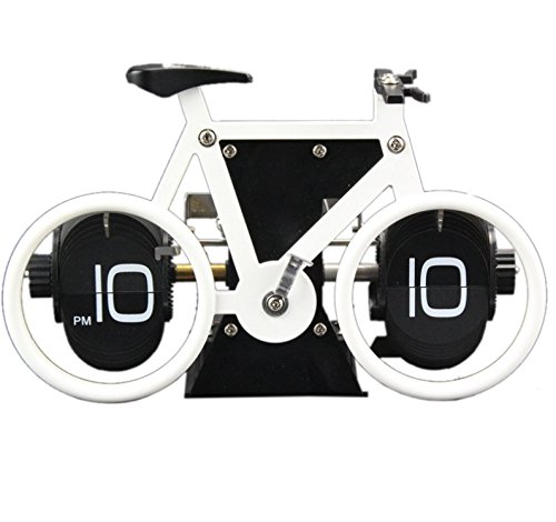 Luckly Shop 1234 Bicycle Flip Clock, KABB Old Fashioned Flip Clock Retro Clock Bicycle Clock Flip Down Clock Travel Clock-Dual Gear Operated (White)