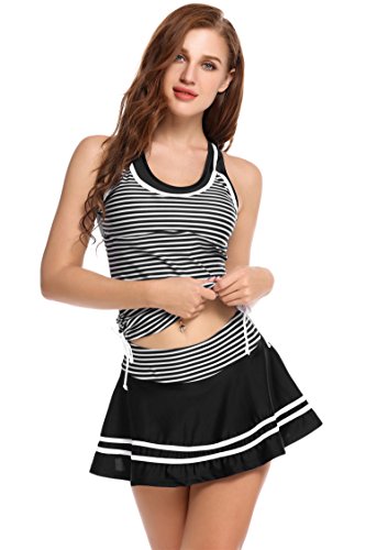 Ekouaer Girls Monokini Swimwear Striped Vintage Swim Dress Swimsuit Beachwear S-XXL