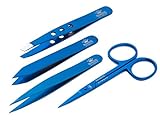 Precision Grooming Set - By Majestic Bombay - Professional Quality Stainless Steel Luxury Tweezers + Nail Scissor in Titanium Blue. Perfect for Ingrown Hair, Eyebrow Hair, Nose and Facial Hairs -