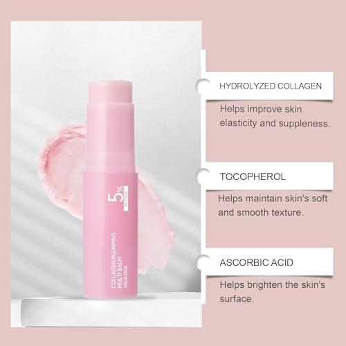 Pink Collagen Volume Multi Balm Stick |Collagen Stick with Volufiline and NAD, Face & Body Moisturizing Balm for Under Eyes, Neck, Forehead, Smile Lines and Lips, Plumping Glow Line Car-2 PC (Pink)