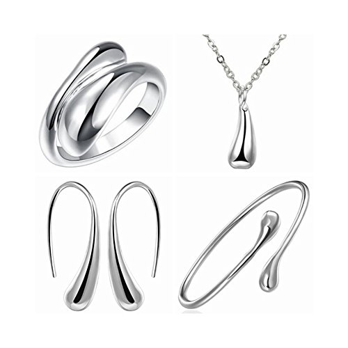 Spiritlele 4 PCS Adjustable Teardrop Jewelry Set Earrings Bracelet Ring Necklace Pack for Women - Thumbnail 7