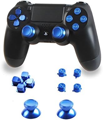 Xinkeen Aluminum Alloy PS4 Controller Replacement Thumbsticks Bullet ABXY Buttons and Directional Pad Mod Kit for Playstation 4 DualShock 4 (Blue)