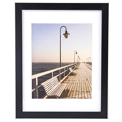 UNIFRAMPRO Picture Frame, Photo Display - Wood with Glass Front and Beveled Mat for Wall Mount, Gallery Wall