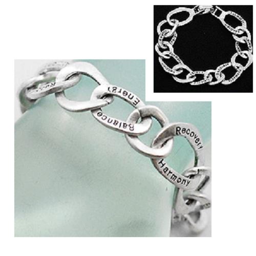 Bracelet ~ Pewter Recovery Theme Chain Link - Magnetic Closure