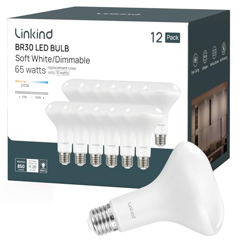 Linkind 12-Pack BR30 LED Flood Light Bulbs Indoor, 10W=65W 850 Lumens 2700K