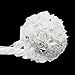 vLoveLife Luxurious White Wedding Bridal Bouquet Advanced Bridal Bridesmaid Bouquets Artificial Rose Flower Posy With Rhinestone Diamonte Metal Satin Ribbon Decor