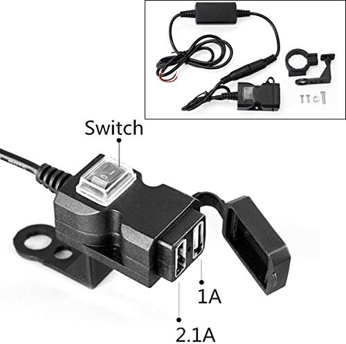Dibiao Waterproof Dual USB Port Motorcycle Handlebar Charger Socket 12V Power Charging Adapter With Switch & Mounts