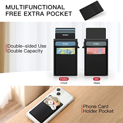 YESIIW Pop up Card Holder with Money Pocket | Minimalist Business Card Wallet RFID Blocking for Men | Slim Aluminum Metal Credit Card Case for Cards and Notes and Coins | Black