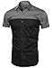Color Block Button Down Short Sleeve Shirt Black M Size